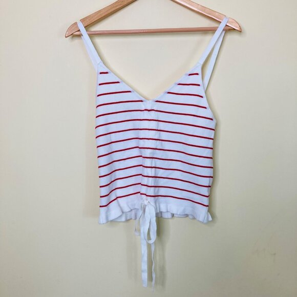 Pink Lily Knit Tank Top Women's Medium White Red Stripe Summer Tie Front - Picture 1 of 8